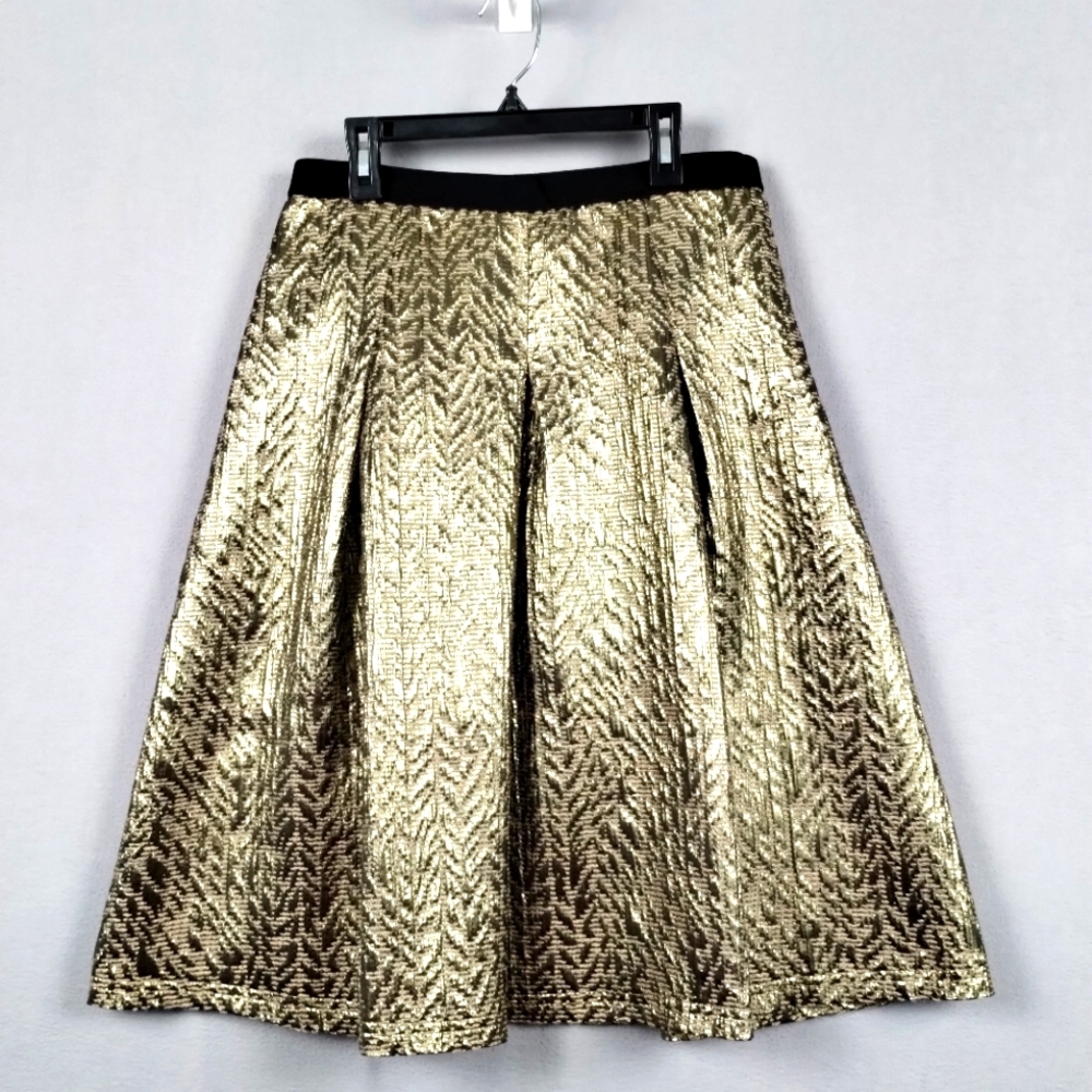 Cato Metallic Gold A-Line Skirt with Black Waistband